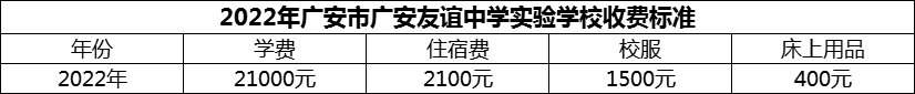 2024年廣安市廣安友誼中學實驗學校學費多少錢？
