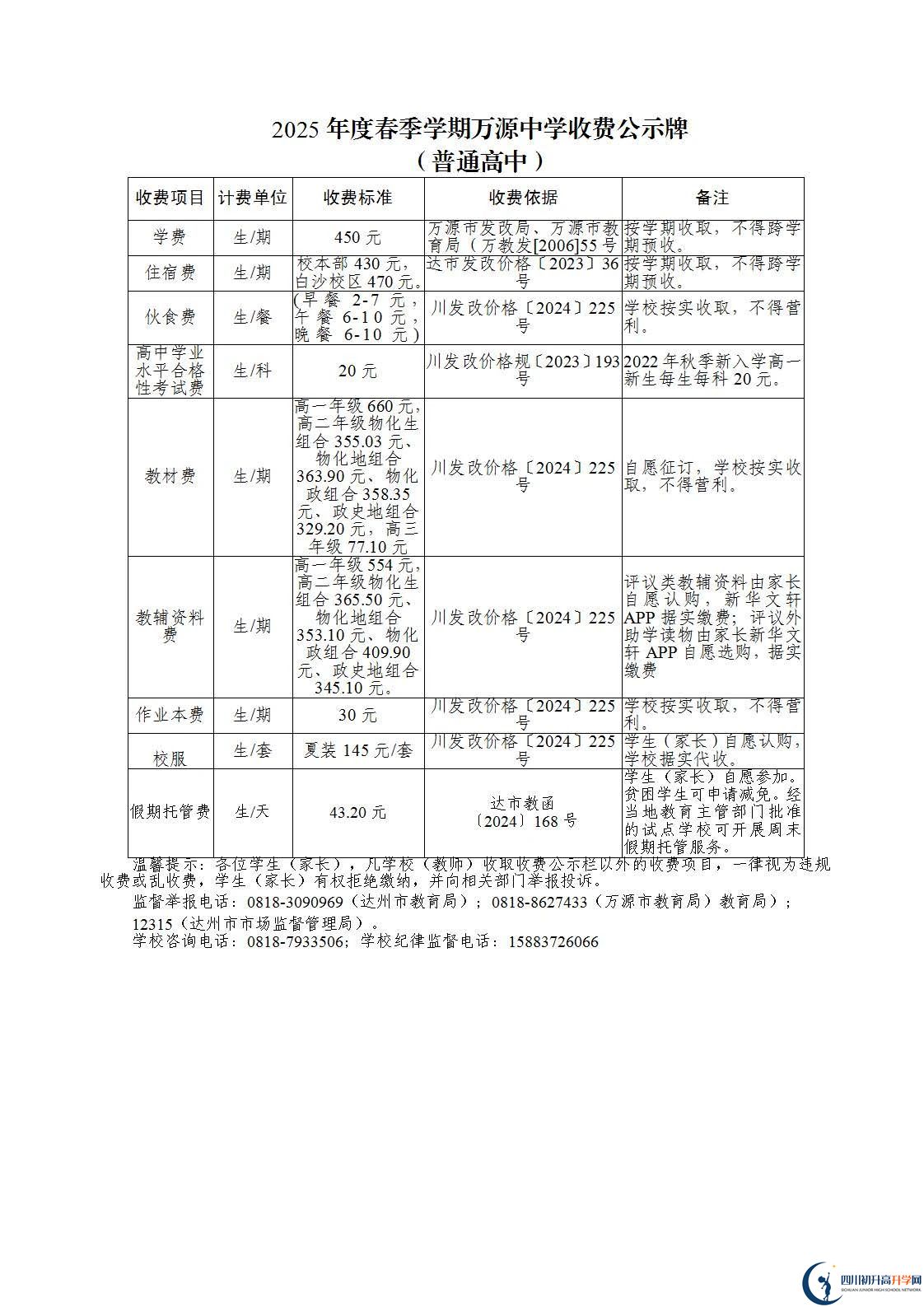 2026年達(dá)州市萬源中學(xué)學(xué)費(fèi)多少錢？