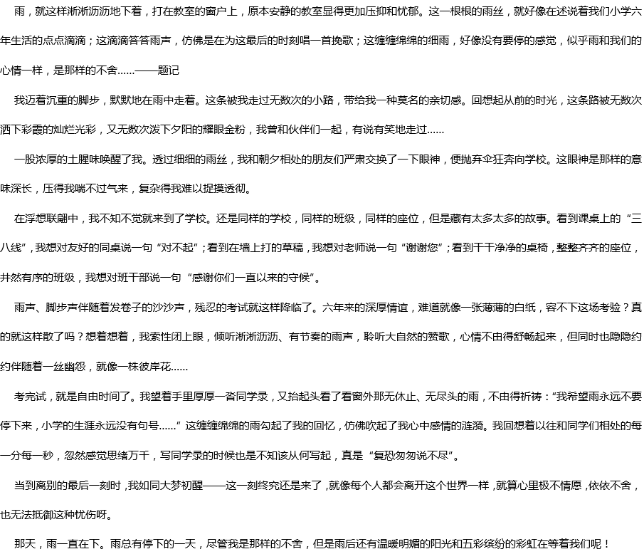 2020年中考滿分作文參考范文：那天，雨一直下