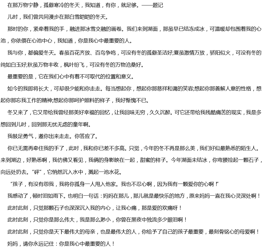 2020年中考滿(mǎn)分作文范文800字：你是我最重要的人