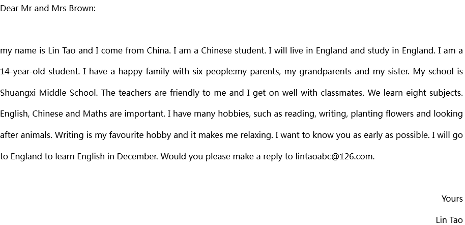 2020年中考英語(yǔ)滿分作文參考范文：書(shū)信類(lèi)作文
