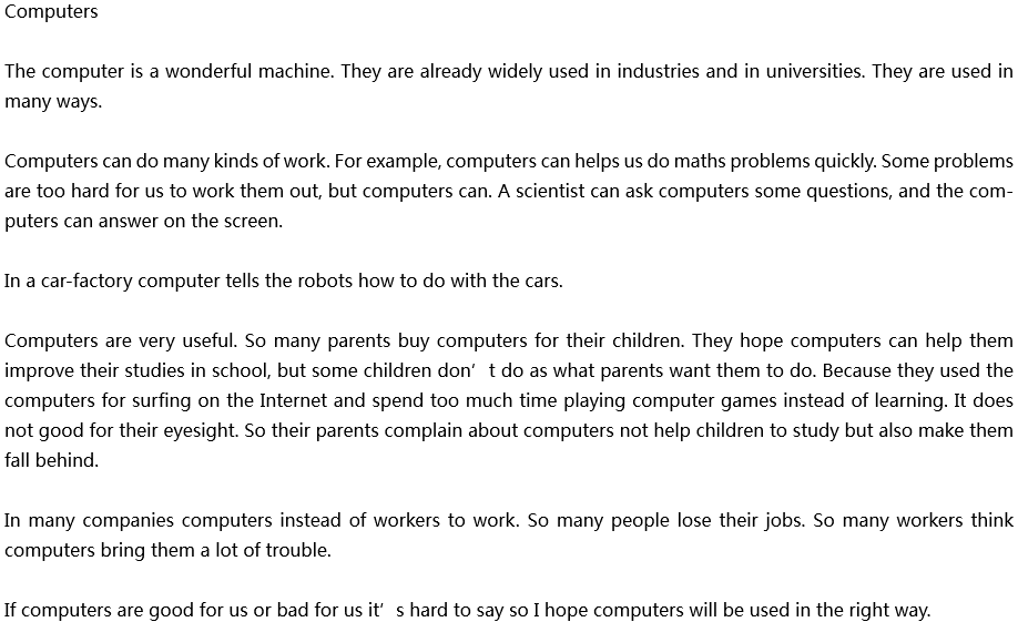 2020年中考英語(yǔ)滿(mǎn)分作文預(yù)測(cè)范文：Computers