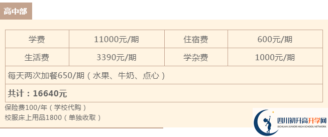 2021年雅安北附實驗學校住宿費用是多少？